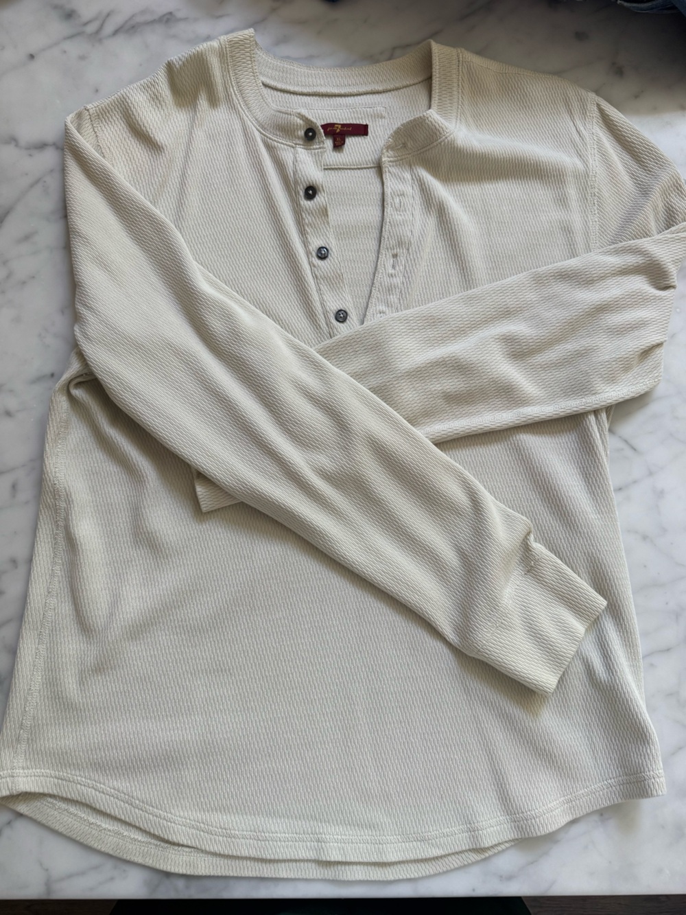 True Religion Cream Waffle Knit Henley Shirt